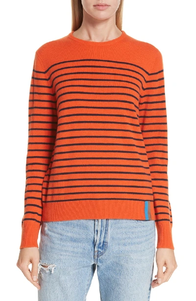 Kule Stripe Cashmere Sweater In Poppy/ Navy