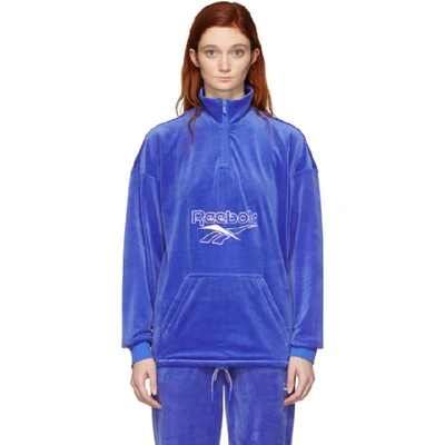 Reebok Classics Blue Velour Vector Half-zip Sweatshirt In Cobalt