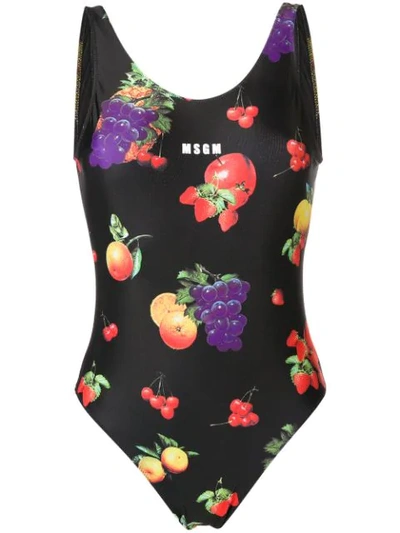 Msgm Fruit Print One-piece Swimsuit In Nero