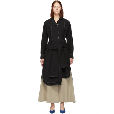 Loewe Black Wool Seersucker Shirt Dress In 1100 Black