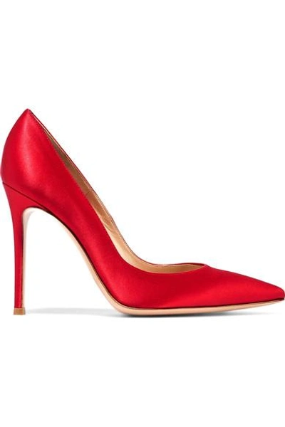 Gianvito Rossi 100mm Point-toe Satin Pumps In Red