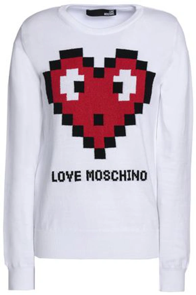 Love Moschino Intarsia Cotton-blend Sweater In White