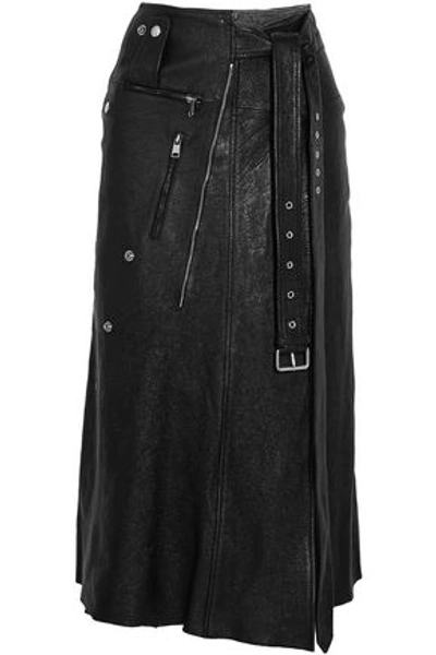 Alexander Mcqueen Zip-embellished Textured-leather Midi Skirt In Black