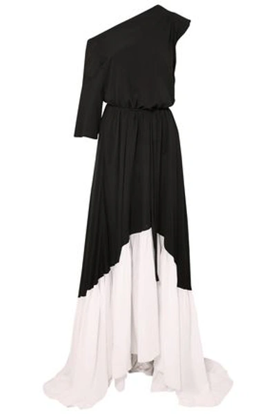 Ann Demeulemeester Asymmetric Two-tone Crepe Maxi Dress In Black