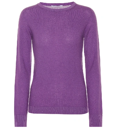 Agnona Crewneck Long-sleeve Cashmere-blend Sweater In Purple