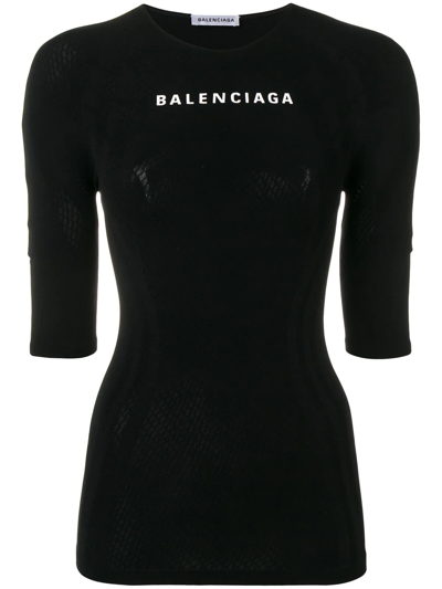 Balenciaga Printed Textured Stretch-jersey Top In Black