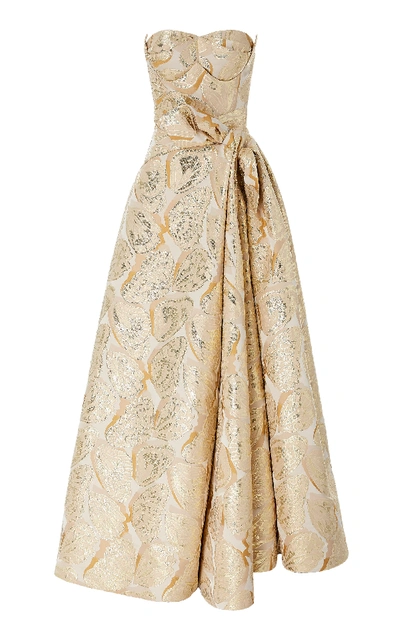 Zac Posen Butterfly Jacquard Gown In Gold