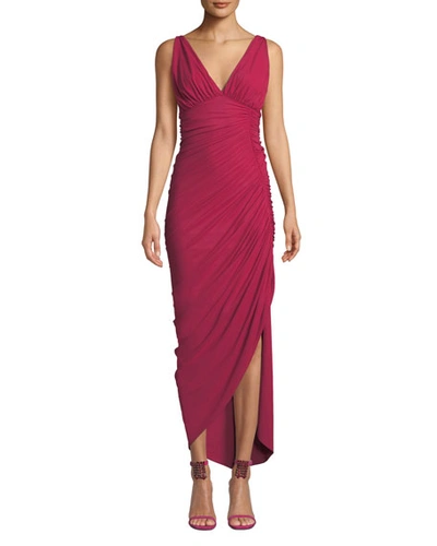 Chiara Boni La Petite Robe Dory V-neck Sleeveless Shirred Dress W/ Asymmetric Hem In Amerena 62620