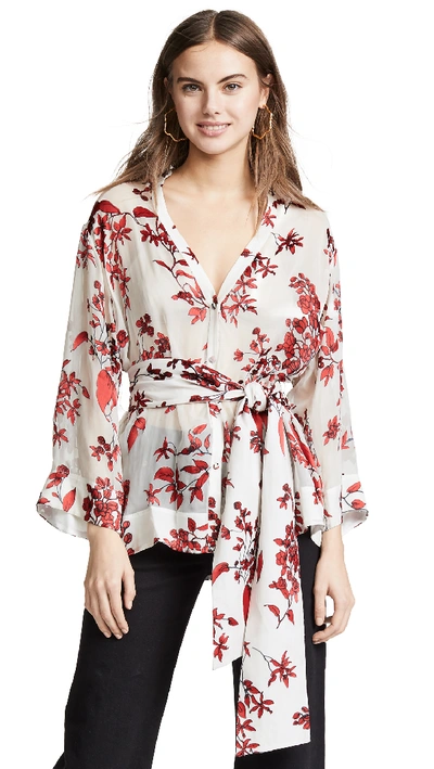 Alice And Olivia Rosario Floral-print Devoré Silk-blend Chiffon Wrap Top In Cream