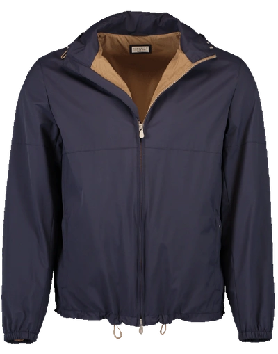 Brunello Cucinelli Nylon Removable Hood Golf Jacket In Blue