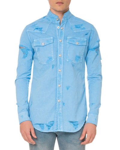 Balmain Men's Western Shirt In Blue