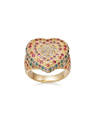 Carolina Bucci 18k Gold Florentine Multi-stone Heart Ring