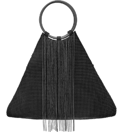 Whiting & Davis Cascade Fringe Triangle Bracelet Bag - Black
