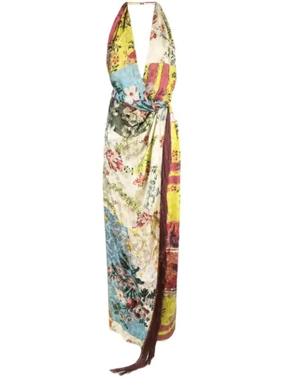 Oscar De La Renta Tasseled Printed Silk-jacquard Halterneck Dress In Multi