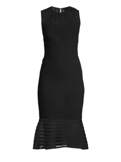 Elie Tahari Paris Sheer-striped Fit-&-flare Cocktail Dress In Black
