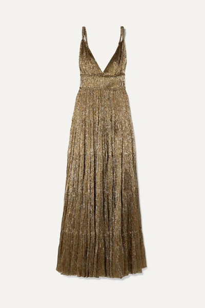 Oscar De La Renta Crinked Metallic A-lined Gown In Gold