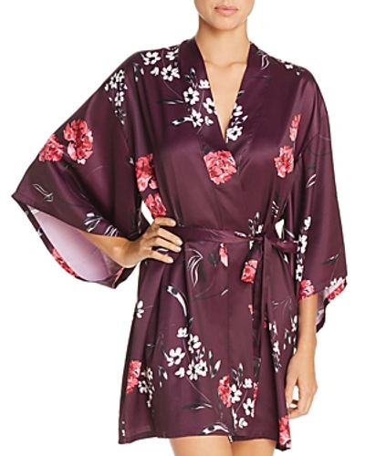 Josie Freestyle Floral Print Satin Short Robe In Purple/pink