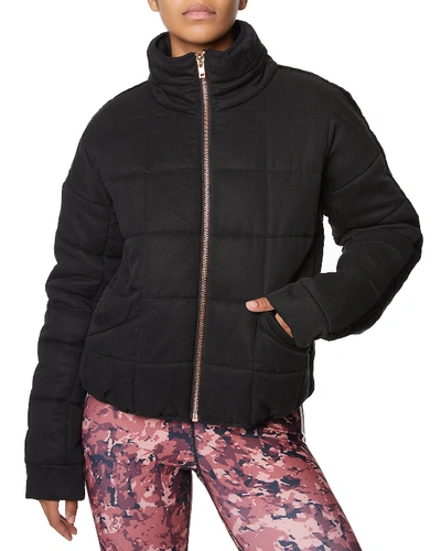 Avec Les Filles Sport Velvet-trim Quilted Jacket In Black