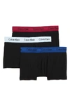 Calvin Klein 3-pack Stretch Cotton Low Rise Trunks In Black W/ Blue/ Maggie/ Vent