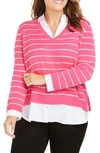 Foxcroft Dana Mix Media Stripe Sweater In Sweet Rose