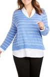 Foxcroft Dana Mix Media Stripe Sweater In Perfect Peri