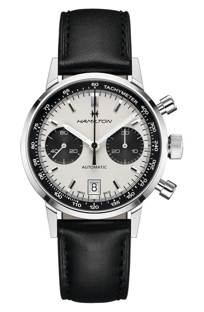 Hamilton Men's Swiss Automatic Chronograph Intra-matic Black Leather Strap Watch 40mm In Black / White