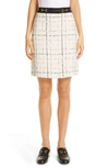 Gucci Checked Tweed A-line Skirt In 9283 Ivory/ Pink/ Light Blu
