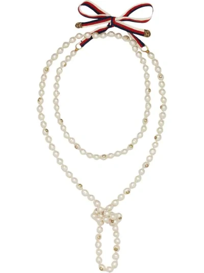 Gucci Long Imitation Pearl Necklace In White