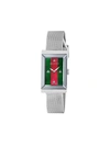 Gucci G-frame Rectangular Mother-of-pearl Watch W/ Mesh Strap In Steel