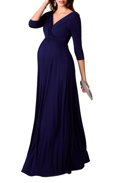 Tiffany Rose Maternity Willow Surplice 3/4-sleeve Jersey Gown In Eclipse Blue