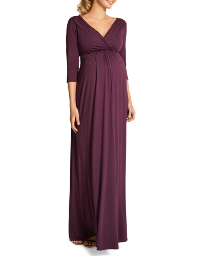 Tiffany Rose Maternity Willow Surplice 3/4-sleeve Jersey Gown In Claret