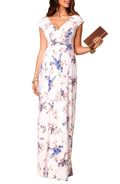 Tiffany Rose Maternity Leaf-print V-neck Cap-sleeve Maxi Dress In Japanese Garden