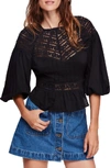 Free People Sweet Mornings Cutout Peplum Top In Black