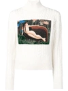 Kenzo Painting Panel Cable Knit Wool Blend Sweater In White