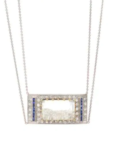 Renee Lewis 18k White Gold, Diamond & Sapphire Rectangle Shake Necklace