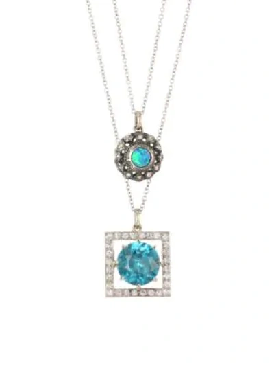 Renee Lewis 18k Yellow Gold, Rose Cut Diamond & Black Opal Two-chain Necklace