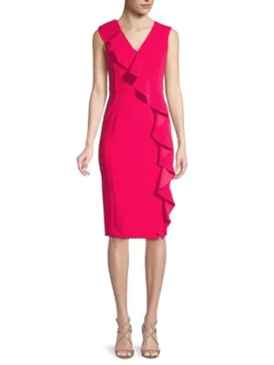 Calvin Klein Asymmetrical Ruffle Sheath Dress In Lipstick