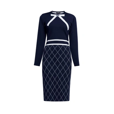 Rumour London Chloe Bow Jacquard Knitted Dress In Midnight Blue