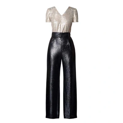 Rumour London Naomi Black & Gold Sequined Jumpsuit With V-shaped Back