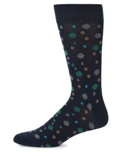 Marcoliani Men's Mid-calf Floating Dots Cotton Socks In Navy