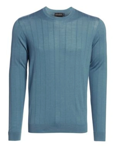 Emporio Armani Vertical Stitch Wool Crewneck Sweater In Light Blue