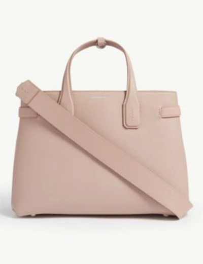 Burberry The Medium Banner In Leather And House Check In Ash Rose