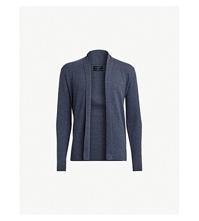 Allsaints Mode Open-front Wool Cardigan In Washed Navy Ma