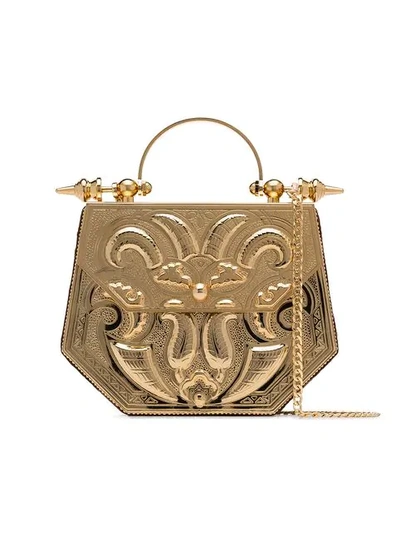 Okhtein Gold Hexagonal Palmette Minaudiere Cross Body Bag