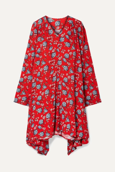 Vetements Oversized Floral-print Crepe Dress In Red