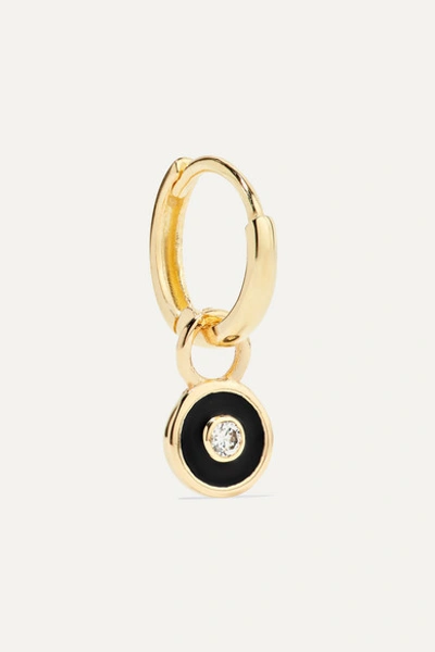 Alison Lou Huggy 14-karat Gold, Diamond And Enamel Hoop Earring