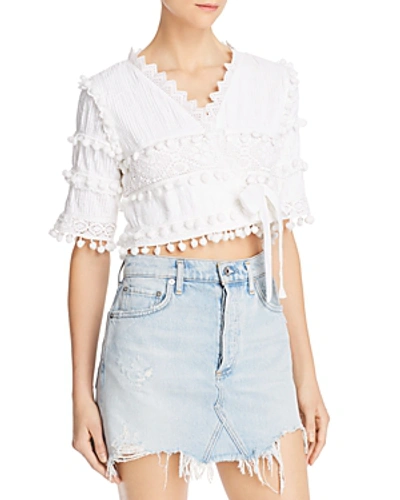 Place Nationale Belle Rive Pintuck Cropped Wrap Top In White
