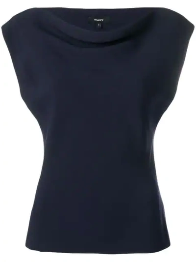 Theory Draped Boat-neck Classic Crepe Top In Blue