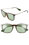 Ray Ban Youngster 54mm Square Keyhole Sunglasses - Tortoise/ Green Solid