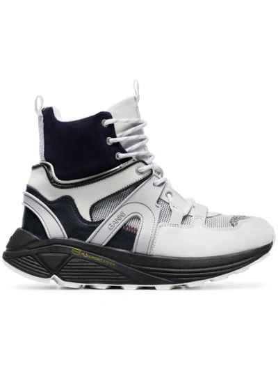 Ganni Brooklyn High Hi-top Leather Sneakers In Total Eclipse 707